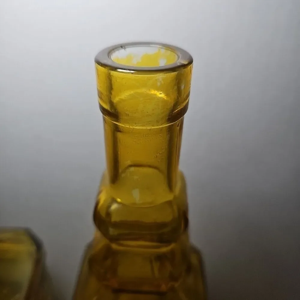 Set Of 2 Vintage Amber Embossed  Decanters Bottles 11.5